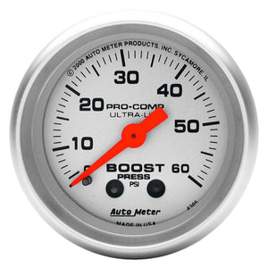 AUTO METER  ULTRA-LITE SERIES BOOST GAUGE 2-1/16", Full Sweep Mechanical, 0-60 psi (AU4305)