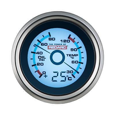 REDARC OIL PRESSURE & WATER TEMPERATURE 52MM GAUGE WITH OPTIONAL TEMPERATURE DISPLAY (G52-PWT)