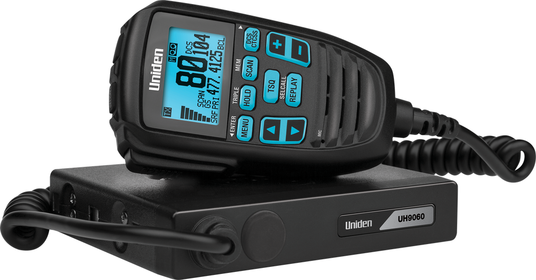 UNIDEN UH9060 Mini Compact UHF CB Mobile, Remote Speaker with Large LCD, Smart Mic Technology